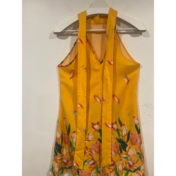 Women’s Halter Floral Short Dress Size XS Yellow Summer Vacation Resortwear - Picture 7 of 8